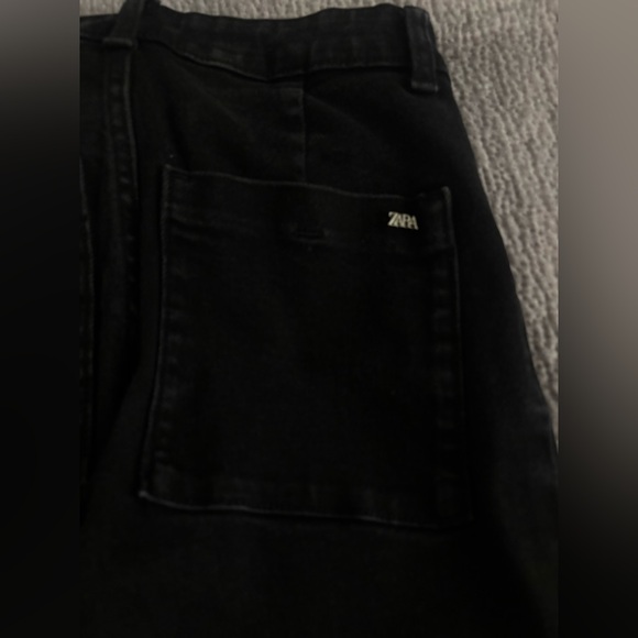 Zara High Waisted Cropped Flare Wide Leg Jeans - Washed Black Denim - Picture 5 of 5